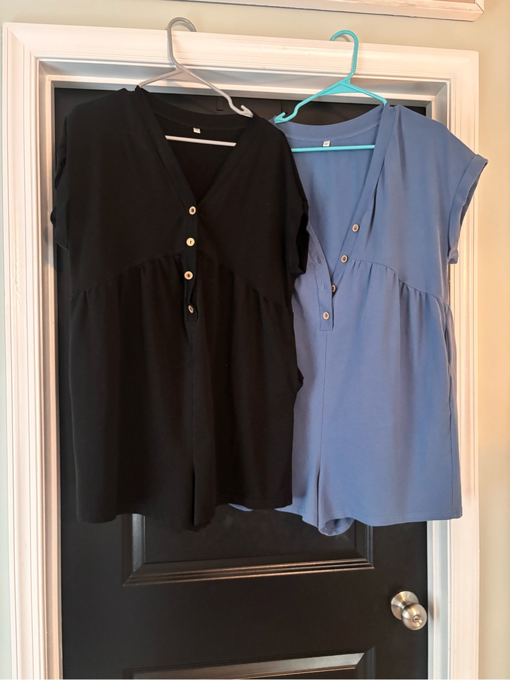 Amazon Women’s V-Neck Button rompers— Black and Light Blue